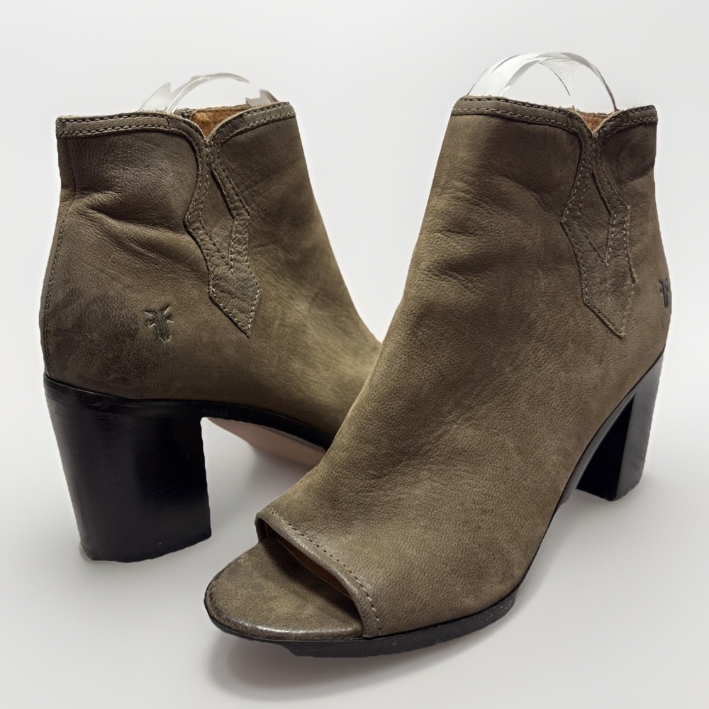 Frye Gray‎ Leather Peep Toe Booties Danika 3478035 Heeled Ankle Boots Size 6.5 M